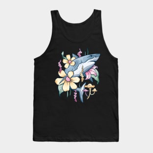 Shark Explores Underwater Floral Forest - Tattoo Style Design Tank Top